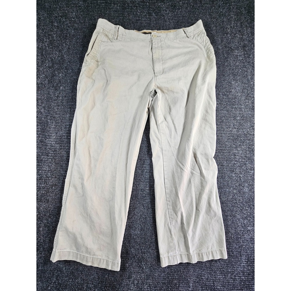 Old Navy Chino Pants Men 40x30 Beige Cotton Pocket Flat Front Loose Fit Wide Leg